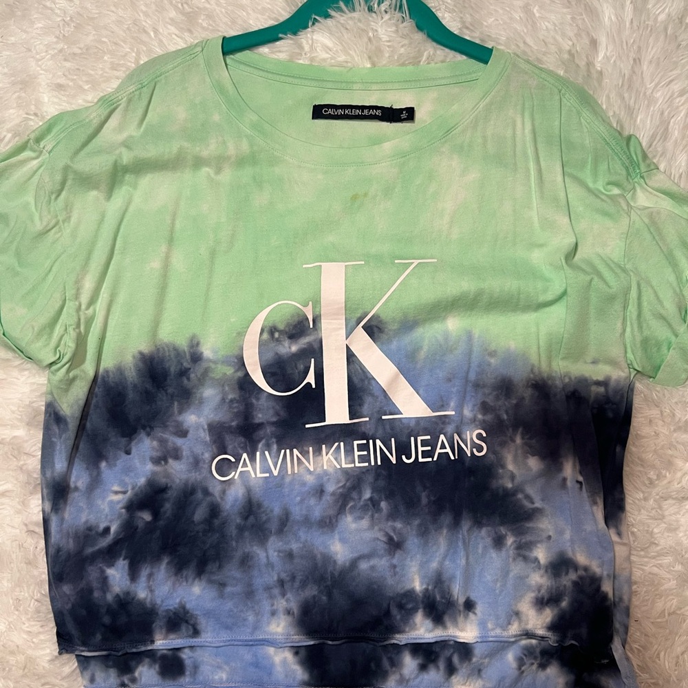 Calvin Klein Jeans Green and Blue Tie-Dye Women's Top